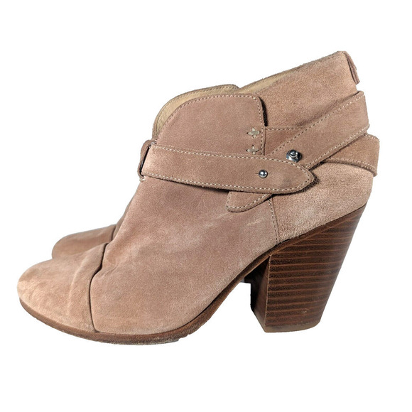 Rag and Bone Harrow Boot Bootie Size 8.5 38.5 Brown Suede Stacked Harness - Picture 1 of 11